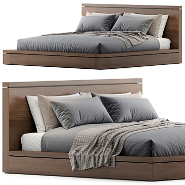 Wooden Bed with Elegant Fabric 3D model image 1 