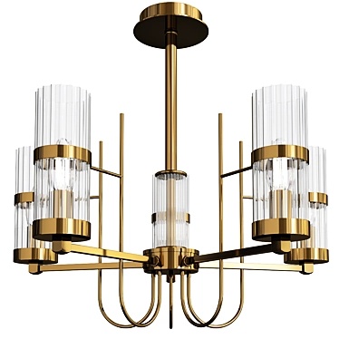 Vintage Glass Bronze Chandelier 3D model image 1 