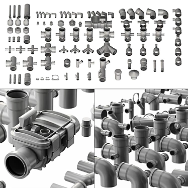 Smooth Geometry Sewer Fittings Set 3D model image 1 