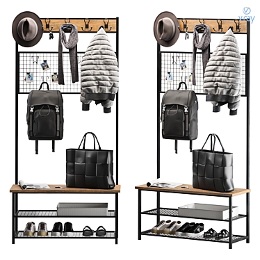 Industrial Shoe Rack Bench Shelf 3D model image 1 