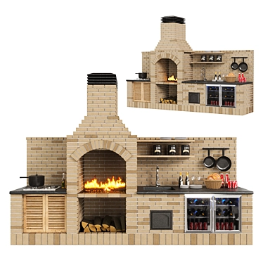 Outdoor Brick Barbecue Set 3D model image 1 