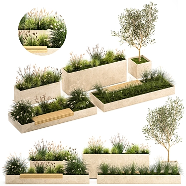 Urban Greenery Collection: Plants & Benches 3D model image 1 