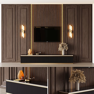 Title: Rustic Wooden TV Wall Shelf 3D model image 1 