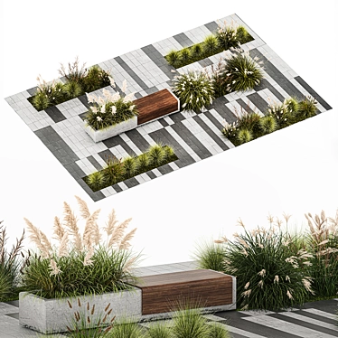 Urban Oasis Collection: Grasses & Benches 3D model image 1 