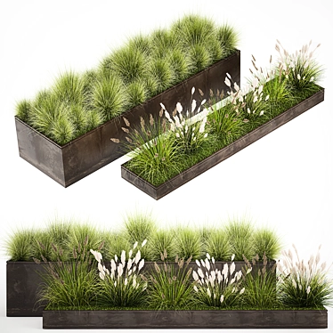 Rustic Metal Planter with Ornamental Grasses 3D model image 1 