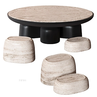 Travertine Wood Coffee Table Hommés 3D model image 1 