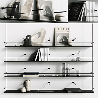 Metal minimalistic bookshelf with decor