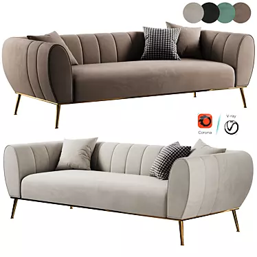 Luxury Green Velvet Sofa 3-Seater 3D model image 1 