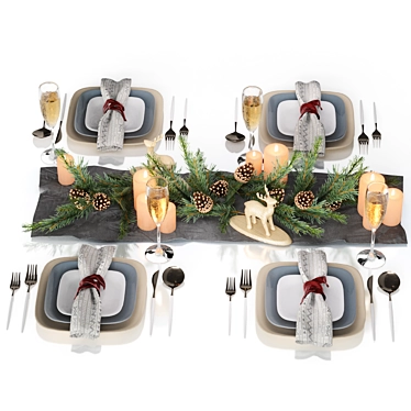 Festive Holiday Table Setting 3D model image 1 