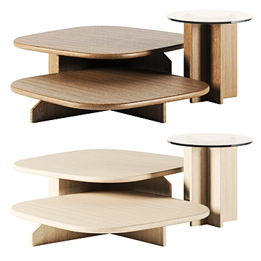 Modern Wood and Glass Table 3D model image 1 