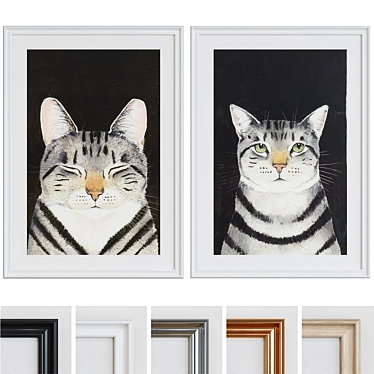 Classic Cat Portrait Frame Set 3D model image 1 