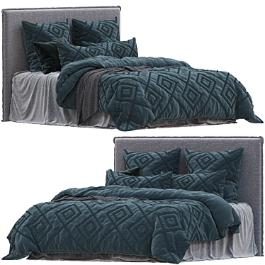 Floral Slate Linen Quilt Set 3D model image 1 