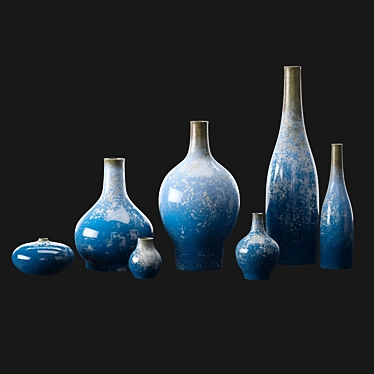 Artisanal Reactive Glaze Clay Vases 3D model image 1 