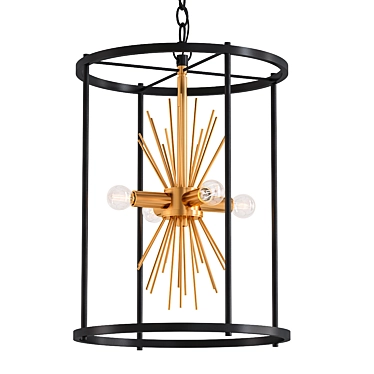 Mid-Century Black Gold Chandelier 3D model image 1 