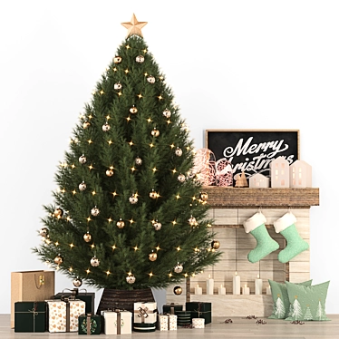 Modern Christmas Tree with Fireplace 3D model image 1 