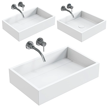 Minimalist Cube Stone Basins 3D model image 1 