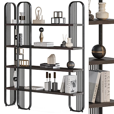 Contemporary Black 4-Tier Bookshelf 3D model image 1 