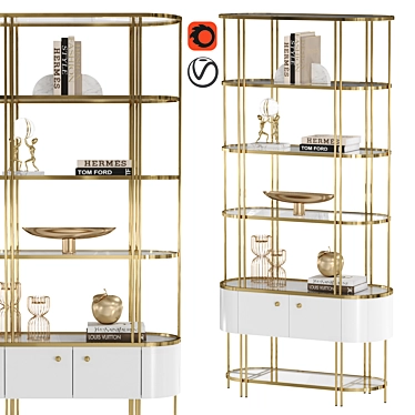 Brass-Based Shelf with Drawer 3D model image 1 