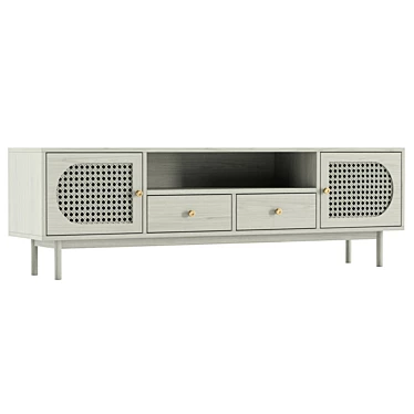 Japandi Rattan TV Stand Drawers 3D model image 1 