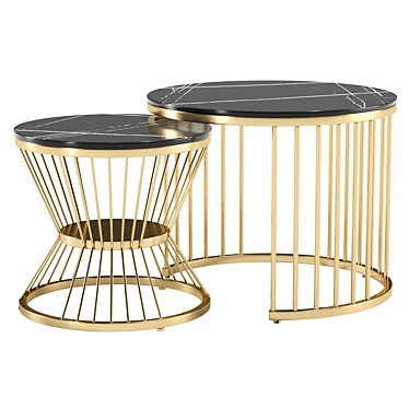 Luxury Black Gold Coffee Nesting Tables 3D model image 1 