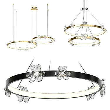 Floral LED Chandelier Camilia Black 3D model image 1 