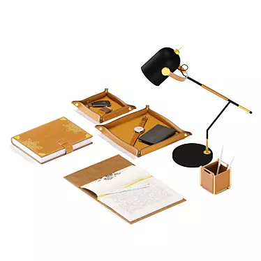 Leather Office Desk Set 3D model image 1 