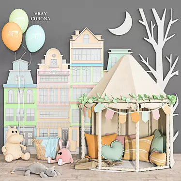 Kids Dream Bed with Pillows 3D model image 1 