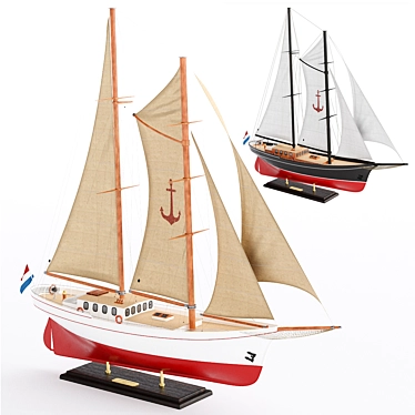 Silver Schooner Model Boat Kit 3D model image 1 