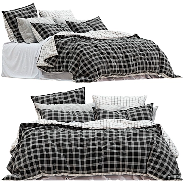 Checkered Cotton Quilt Cover 3D model image 1 