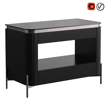 Glossy Black Bedside Drawer, Metal Legs 3D model image 1 