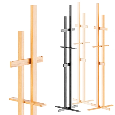 Natural Wood Coat Hanger Stand 3D model image 1 