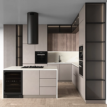 Modern Corner Kitchen with Appliances 3D model image 1 