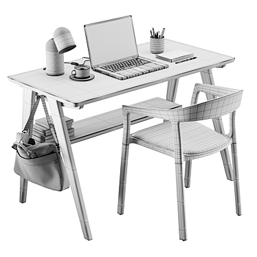 Modern Workspace Set with Macbook 3D model image 1 