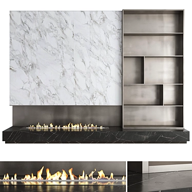 Modern 3D Fireplace Wall Set 3D model image 1 