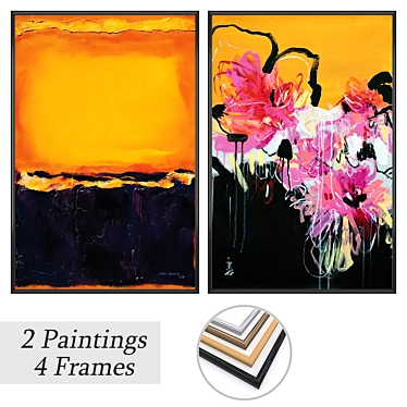 - 2 Paintings & 4 Frames Set 3D model image 1 