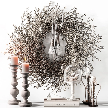 Vintage Christmas Willow Wreath Set 3D model image 1 