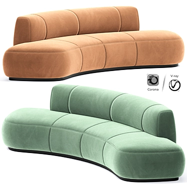 Modern Curved Fabric Sofa Rendering 3D model image 1 