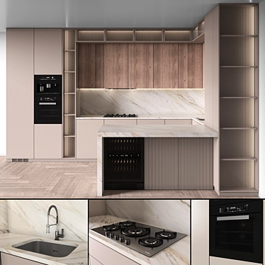 Sleek Modular Kitchen Set 3D model image 1 