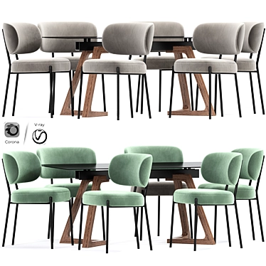 Mid-Century Dining Chair Set 3D model image 1 