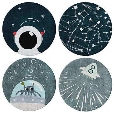 Space Adventure Round Kids Rugs 3D model image 1 