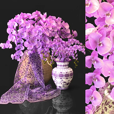 Eastern Orchid Bouquet & Vase 3D model image 1 