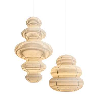 Elegant Wabi-sabi Paper Pendant Lights 3D model image 1 