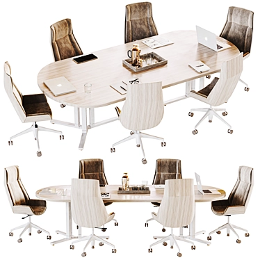 Modern Conference Table Set with Armchair 3D model image 1 