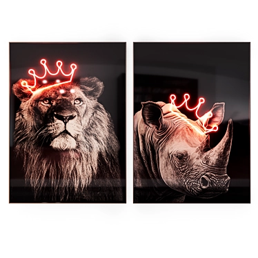 Wildlife Neon Posters Set 3D model image 1 