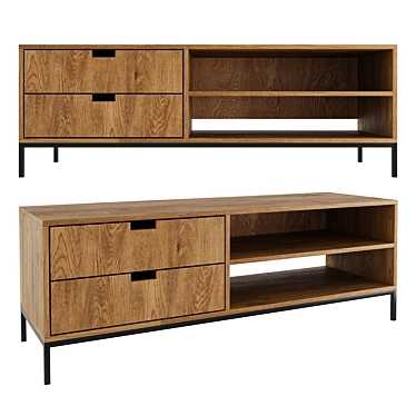 Oak & Steel Console Table 3D model image 1 