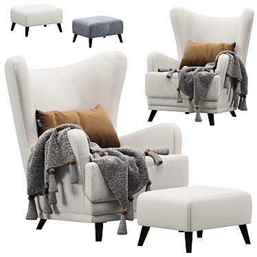 Luxury Oxford Velvet Armchair 3D model image 1 