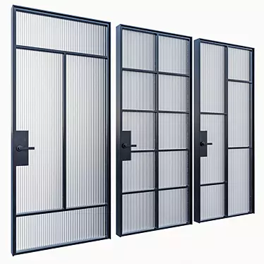 Modern Metal Glass Door Set 3D model image 1 