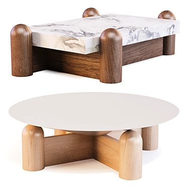 Exotic Wood Coffee Table Set 3D model image 1 