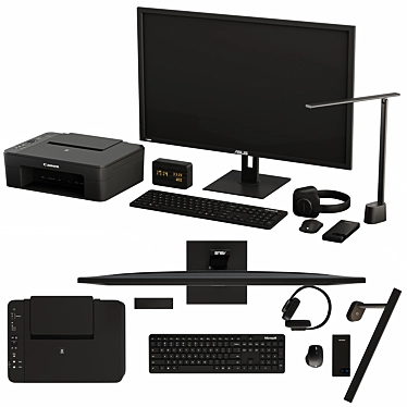 Sleek Black Desk Essentials Set 3D model image 1 