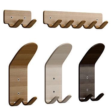 Modern Oak Wall Hook Set 3D model image 1 